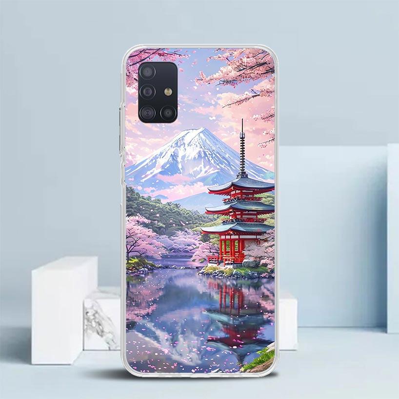 

Japanese Cherry Mount Fuji Soft Cover for Samsung Galaxy A12 A22 A32 A52 A72 A02S Phone Case Note 20 Ultra 10 S10 Plus A51 A71 A Samsung A31