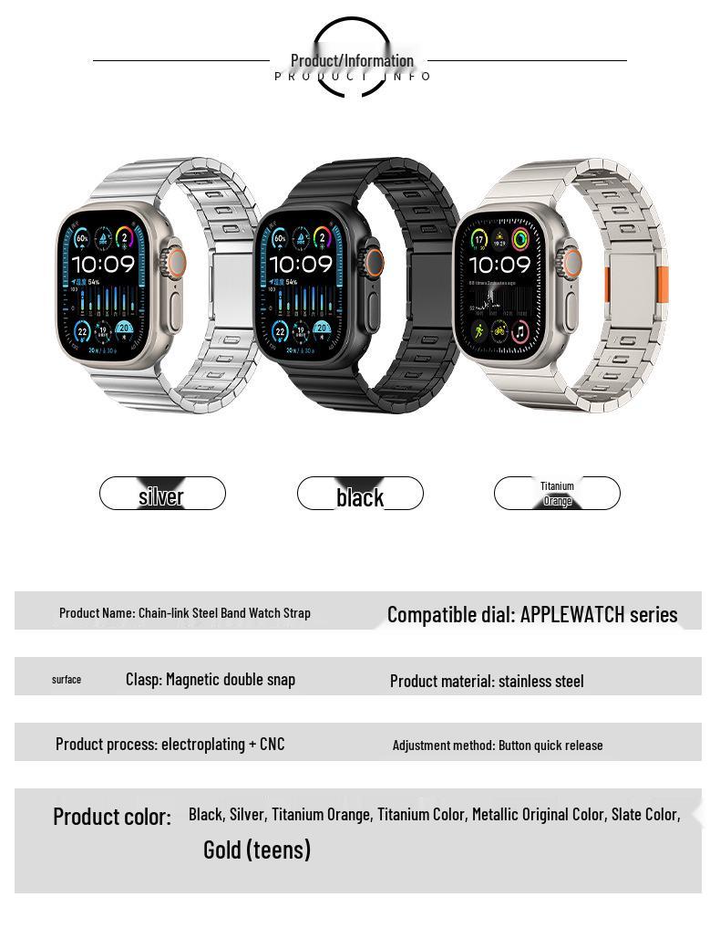 Apple Watch Band Series 11: One-Bead Removable Magnetic Steel Band for Ultra3