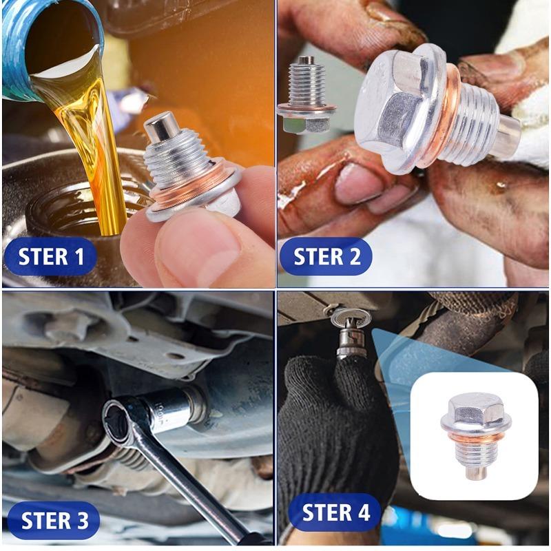 Magnetic Oil Drain Plug M12 X 1.25 Neodymium Magnet Stainless Steel Bolt with Seal Ring Heavy Duty Oil Plug for Toyota Nissan