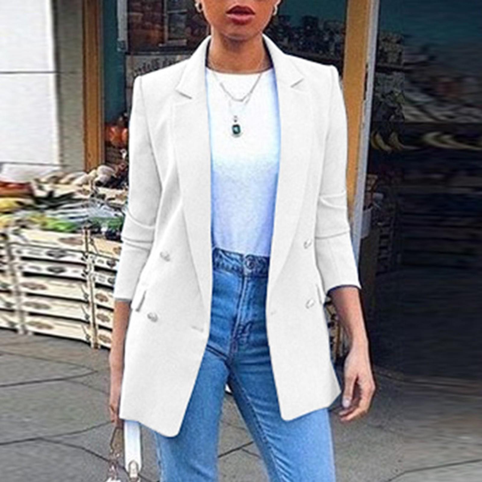 

Женский однотонный модный облегающий кардиган с лацканами и карманами, пальто L белый