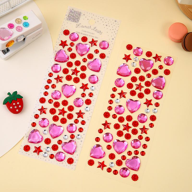 Love Heart Shaped Face Gem Sticker for Kids Diamond Acrylic Crystal Tattoo Stickers DIY Three-dimensional Rhinestone Decorations