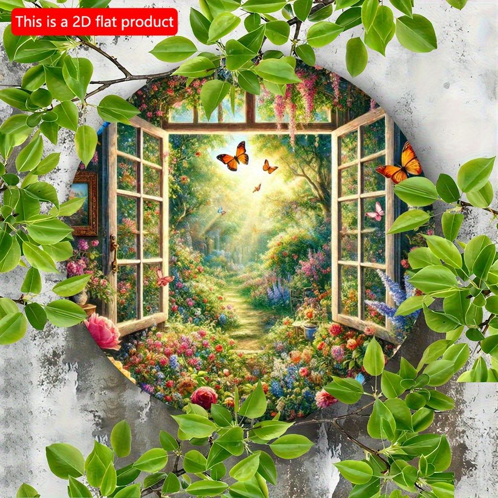 2d Flat 20*20cm Circular Wooden Sign, Retro Windowsill Garden Flower Design, Novel Hippie Decoration Sign, Suitable for Courtyards, Gardening, Offices