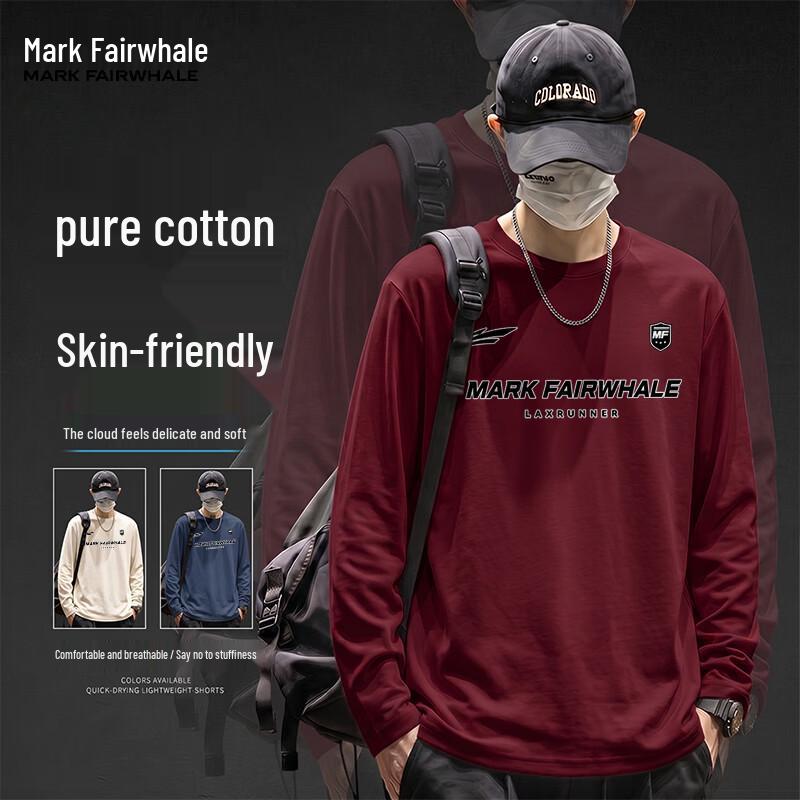 Mark Fairwhale Men's Pure Cotton Long-Sleeve Round Neck T-Shirt