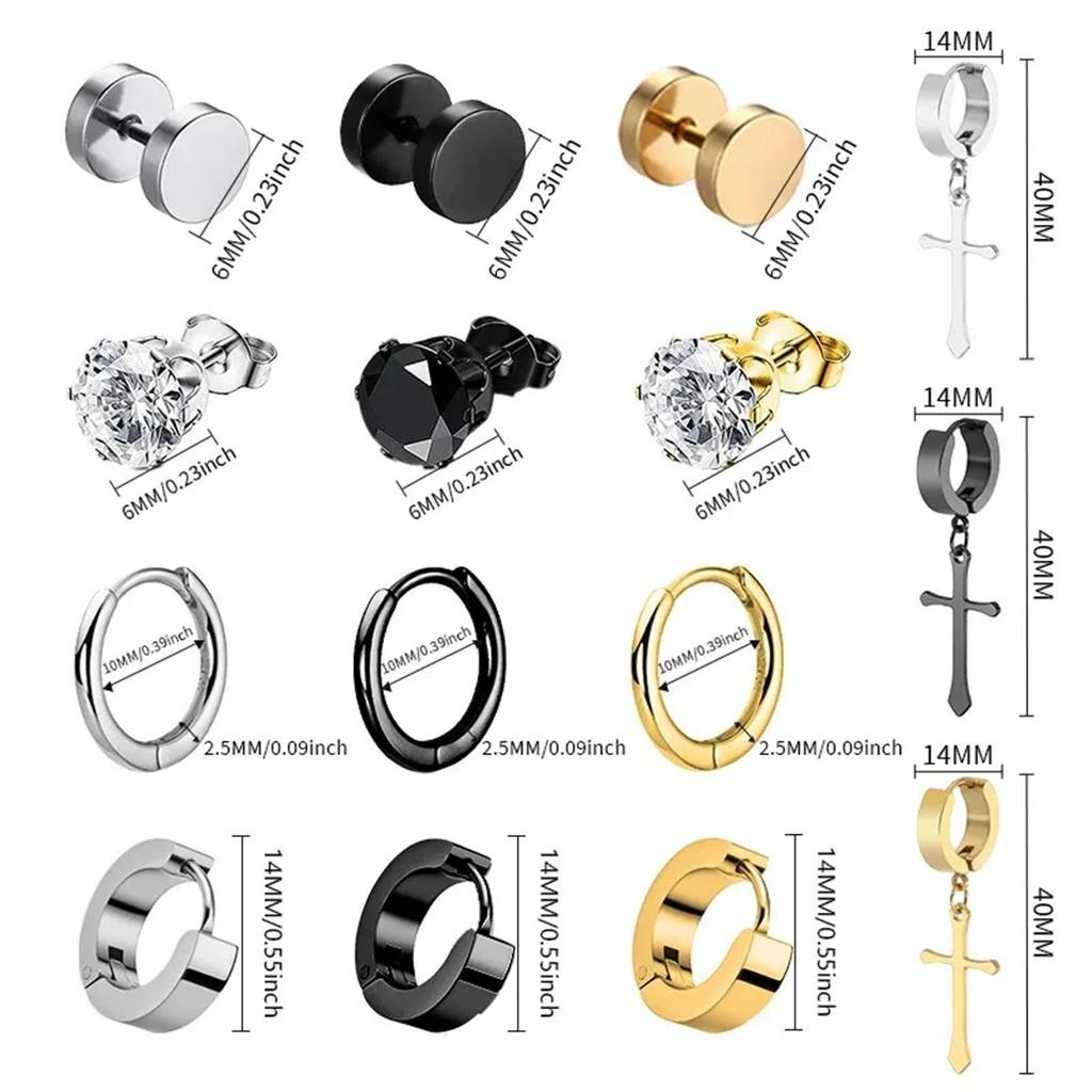 1/15Paar Punk Cool Gothic Edelstahl Steckerohrringe Set für Männer Frauen, Mode Tragus Knorpel Daith Helix Piercing Schmuck