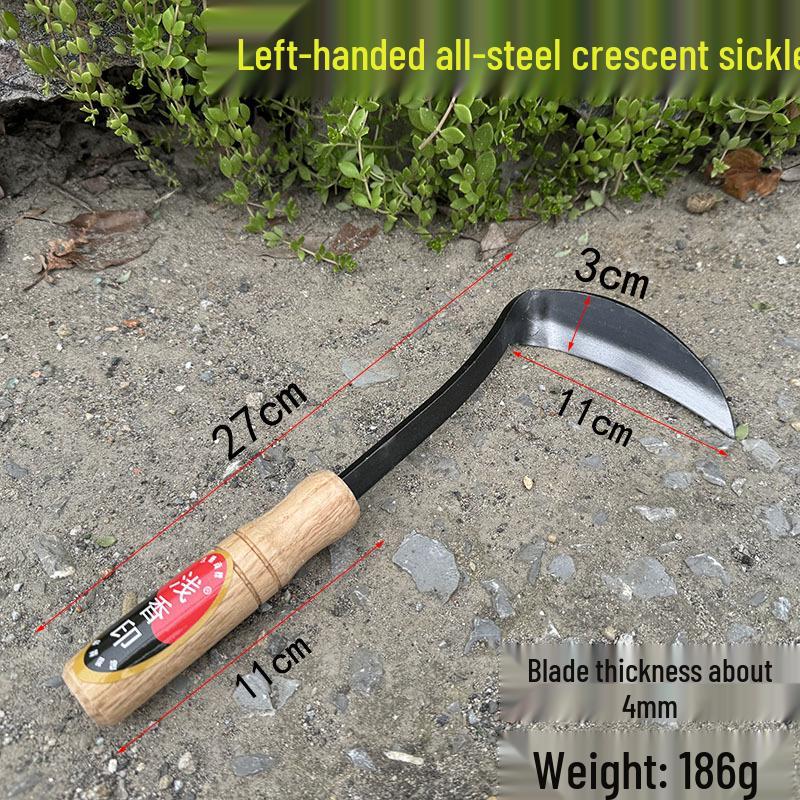 Left-Handed Composite Steel Grass Cutter with Bent Handle - Outdoor Farmer's Harvesting and Weeding Crescent Sickle