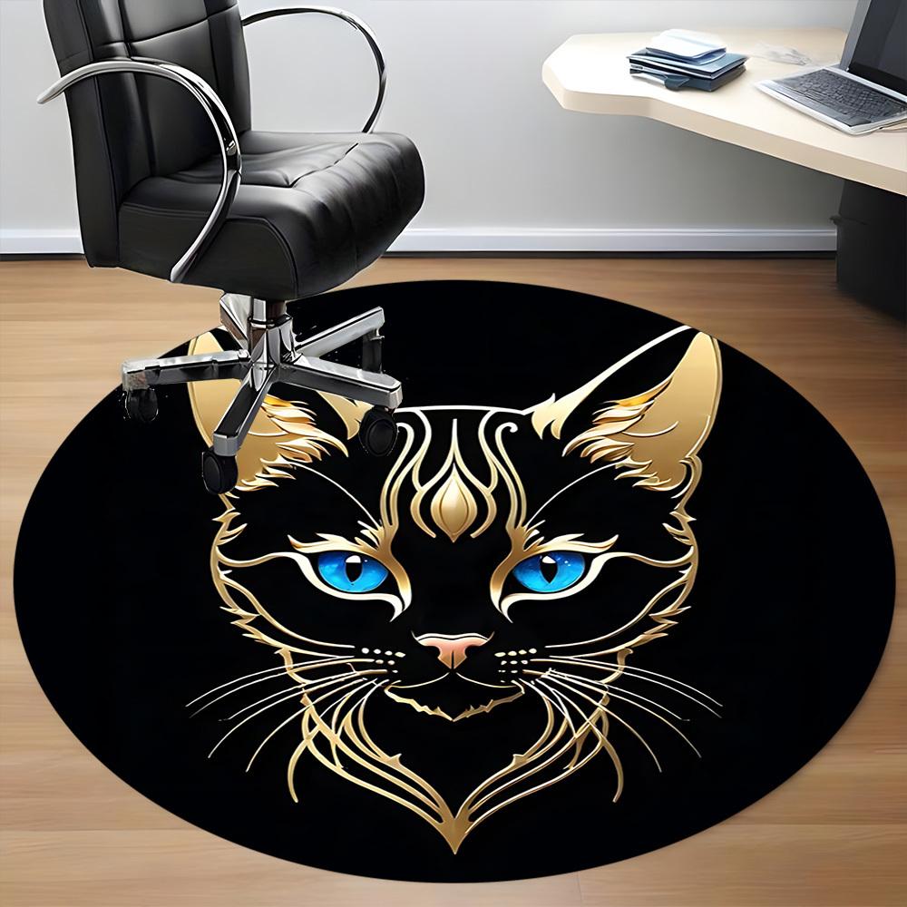 1pc Golden Feline Office Round Area Rug, Indoor Mat Suitable ForOffice, Under Office Chairs Bedroom Living Room Home Decor, Room Deco T120