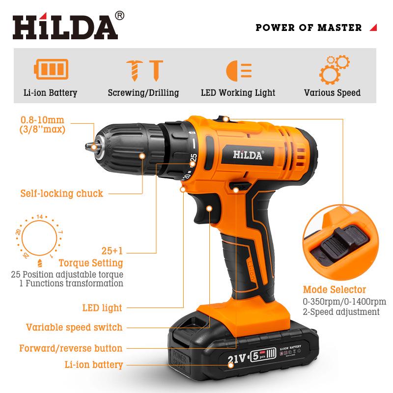 Hilda Lithium Dual Speed Electric Drill & Screwdriver