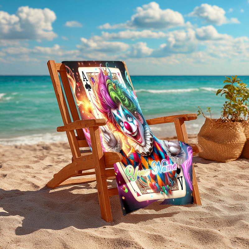 1PC Custom Name Clown Ace Spades Art Beach Towel Highly Absorbent And Sand-Resistant Towel for Swimming, Pool, Yoga, And Travel Lightweight