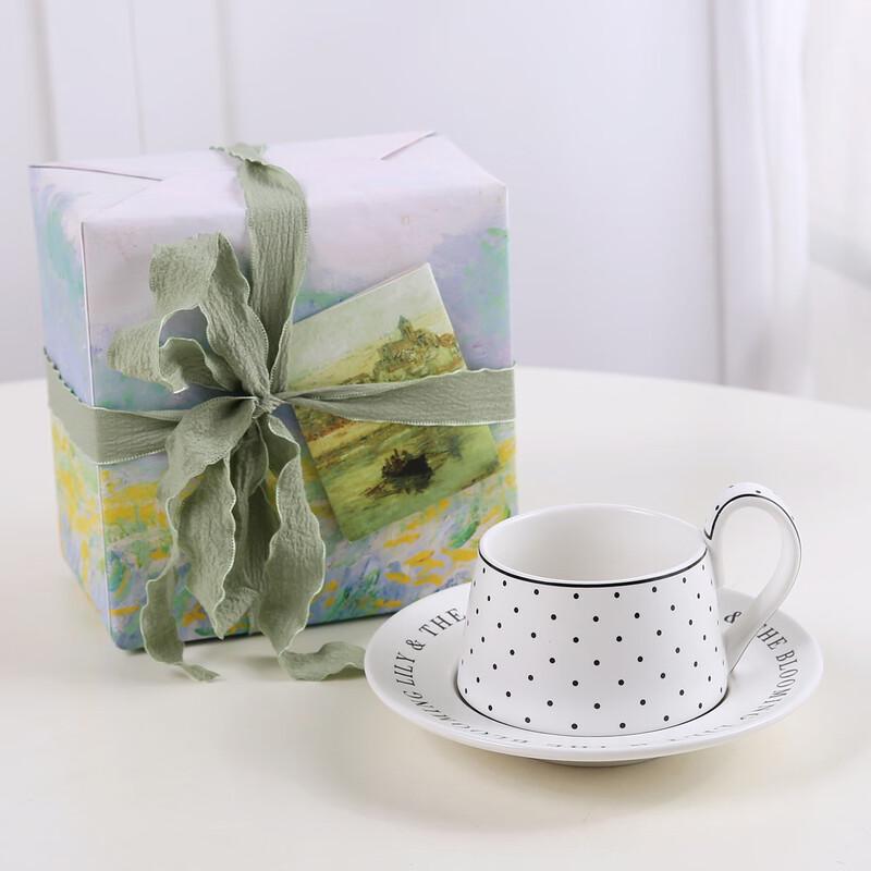 Dotted Ceramic Coffee Cup and Saucer Gift Set