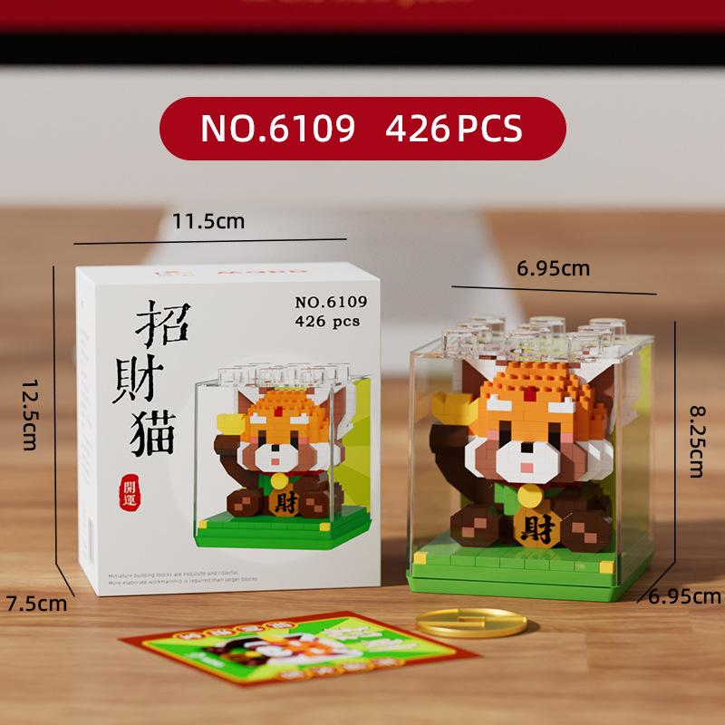 Lucky Animal Micro Building Blocks Lesser Panda Cat Maneki Neko Assembled 3D Model Mini Brick Figure Toys For Kids Gifts