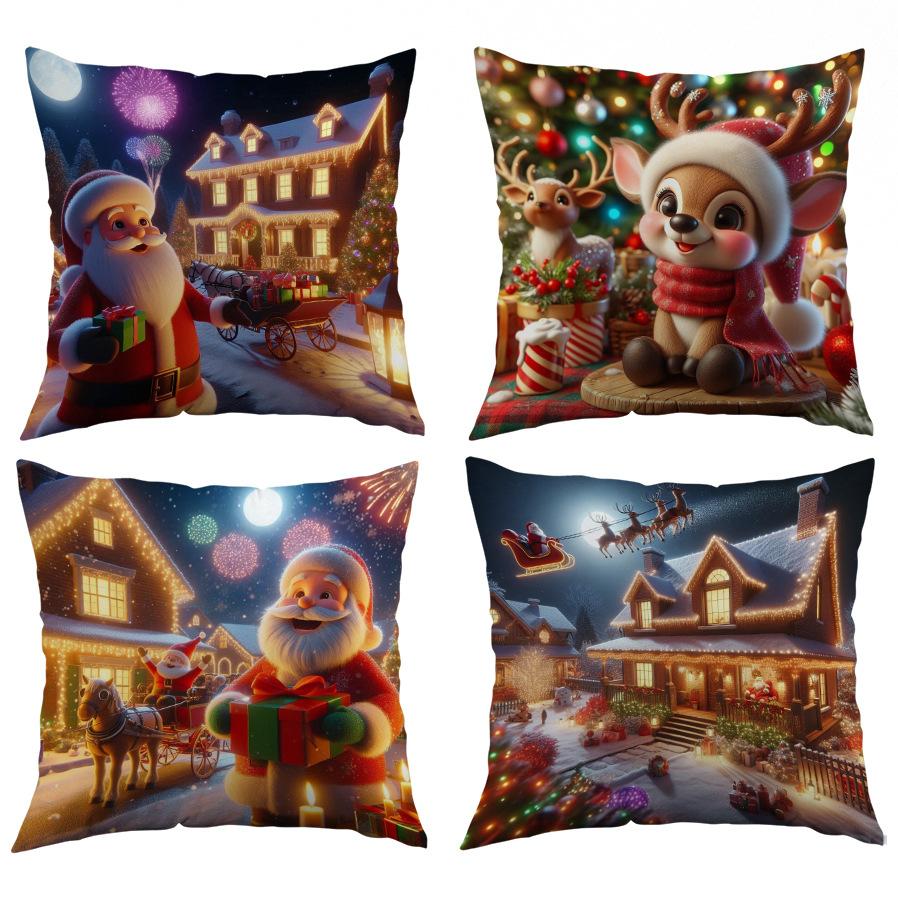 New Style Pillow Cover Christmas Print Sofa Decoration Cushion Cover Living Room Bedroom Pillow Cover Holiday Gift