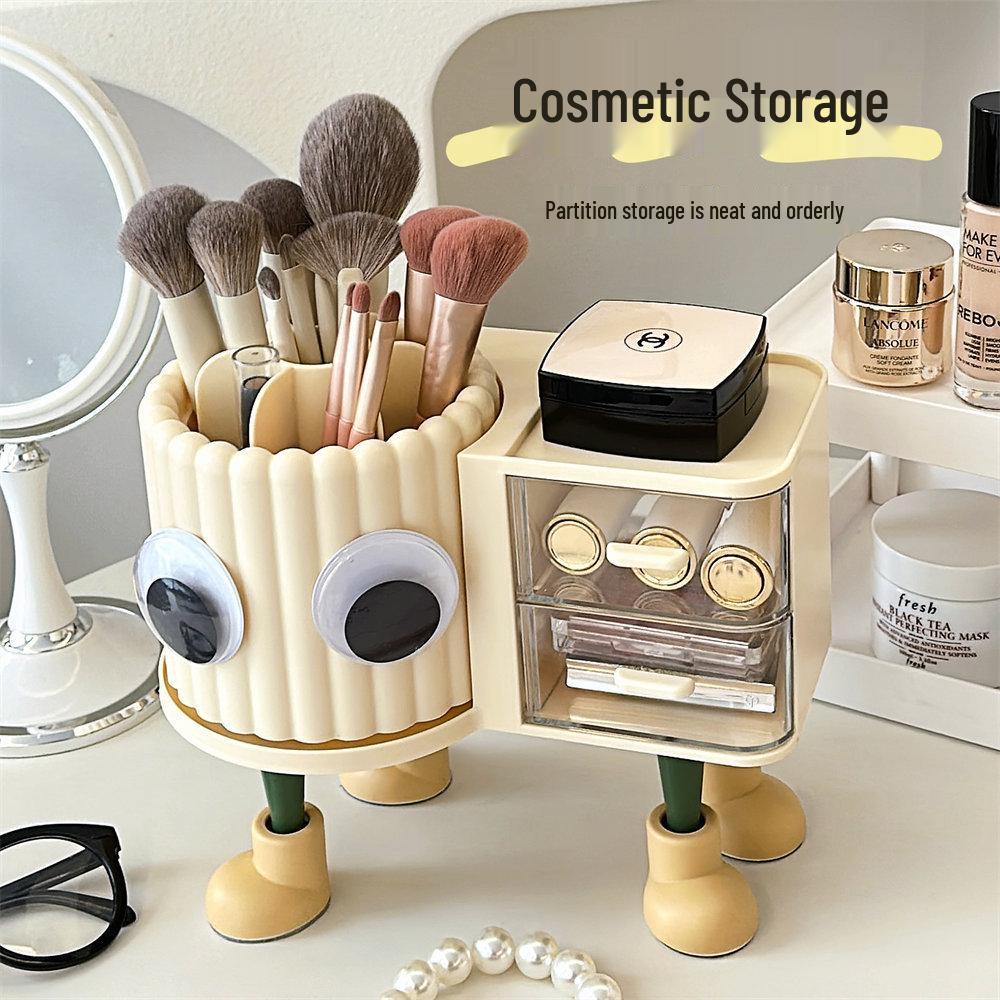 Rotating Dust-Proof Cosmetic Organizer: Makeup Brush Holder, Lipstick & Eyeshadow Storage, Desk Pen Holder