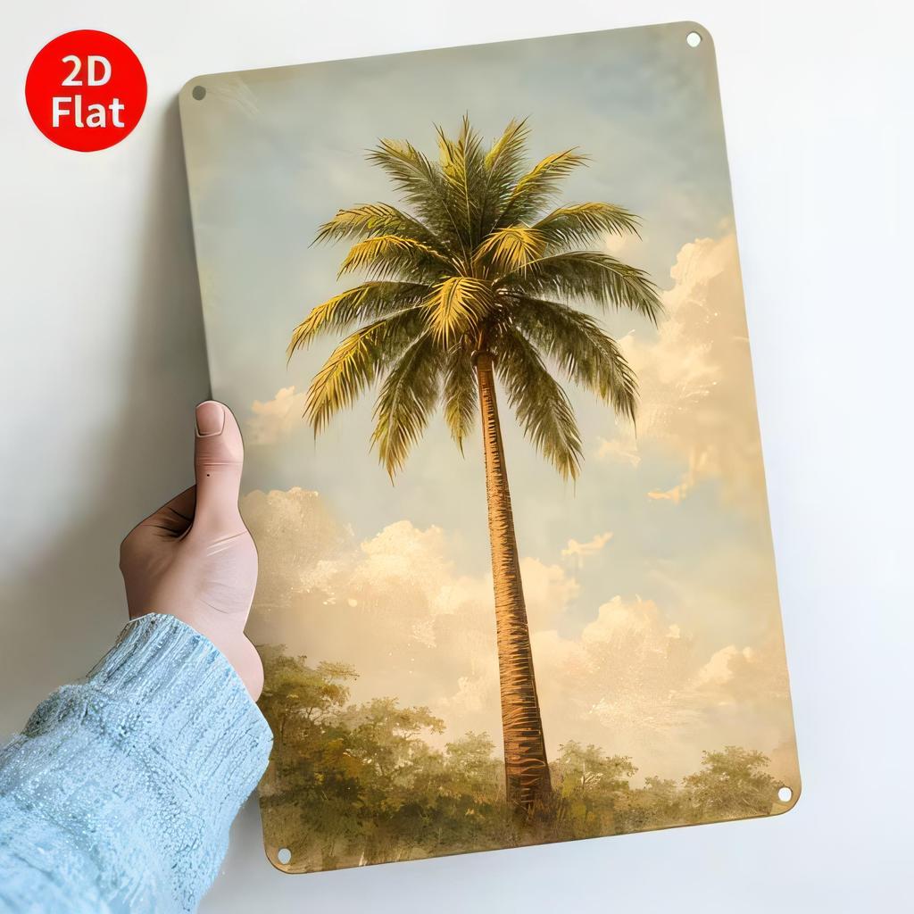 Tin Sign Tropical Tree at Sunset Metal Wall Decor Beach Paradise Vintage Poster Plaque for Bar Home Office Garage Cafe Outdoor