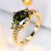 Luxury Crystal Olive Green Zircon Stone Round Rings For Women Vintage Gold Color Wedding Band Bridal Jewelry Engagement Gift