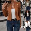 Women's Vintage Casual Solid Color Print Autumn Winter Long Sleeve POLO Neck Jackets & Coats