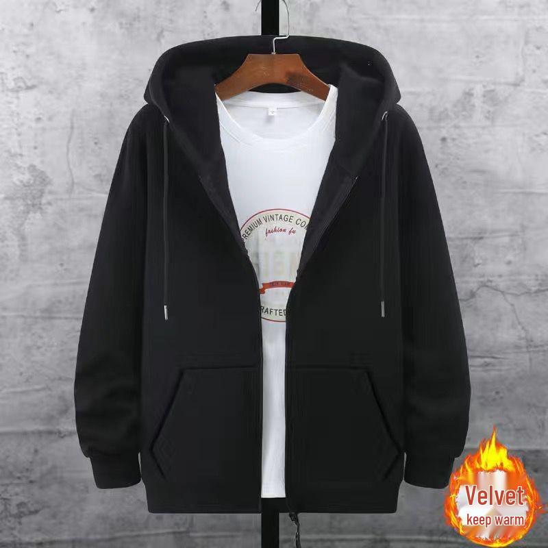 Unisex Fleece-Lined Stand Collar Zipper Sweatshirt - Casual Long-Sleeved Cardigan for Construction Workers