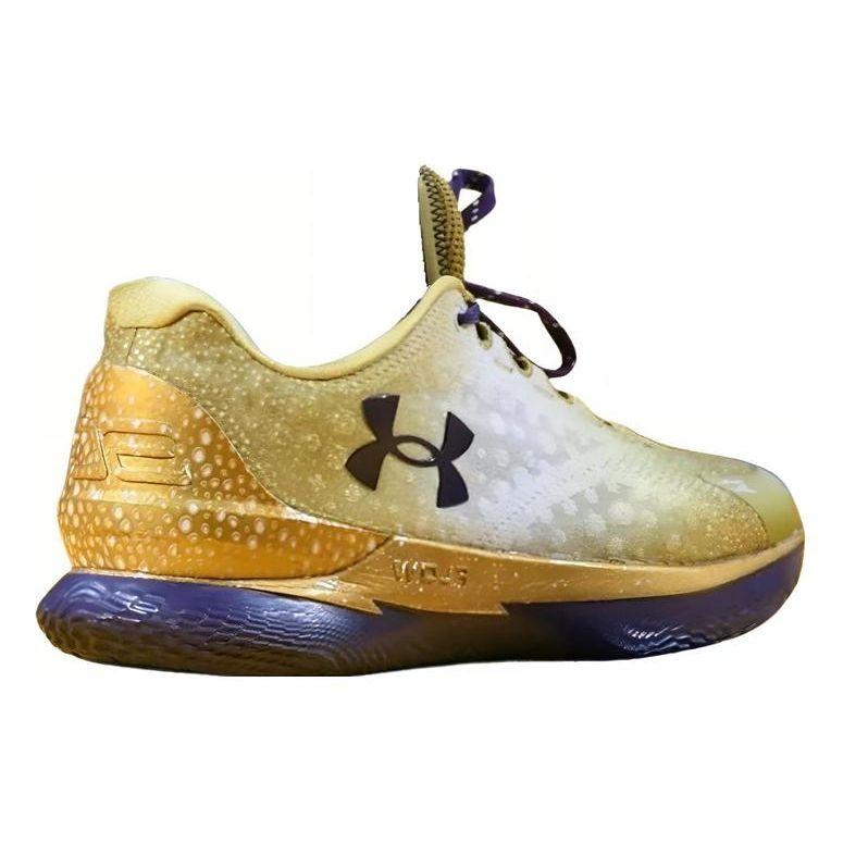 Under Armour Curry 1 Low Flotro Pe Round Toe Lace-Up Durable Low-Top Basketball Shoes Men Sneakers Gold Blue 3028862-700