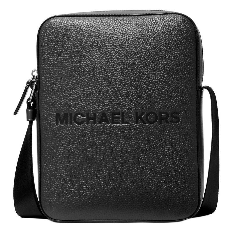 MICHAEL KORS COOPER embossed logo leather shoulder bag men s black чёрный