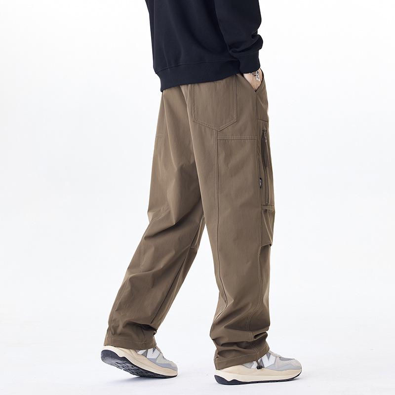 Men's American Retro Outdoor Mountain Pocket Zipper Wide-Leg Sweatpants
