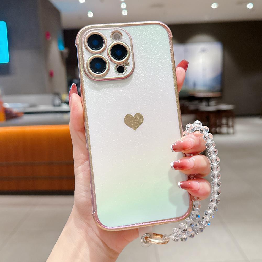 KEYSION Custodia per Telefono in TPU Colorata a Gradiente per iPhone 13 14 15 16 17 Pro Max 17 Air 16e 16 Plus Cover Posteriore Antiurto con Braccialetto di Cristallo