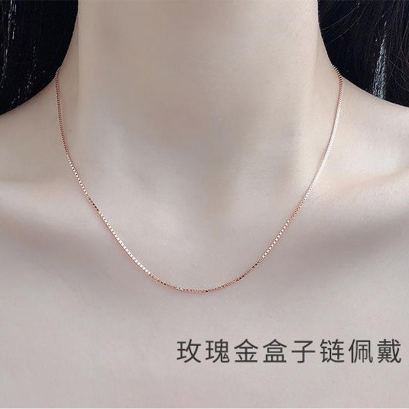 Whole Body Sterling Silver S Universal Chain O-Shaped Box Chain Electroplated White Gold 18K Gold Rose Gold Cross Chain Silver Necklace