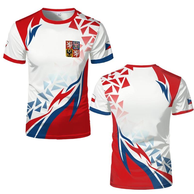 Tschechien Flagge Fußball T-Shirts Tschechien Nationales Emblem 3D Gedruckte Sport T-Shirts Lässige Atmungsaktive Rundhals T-Shirts