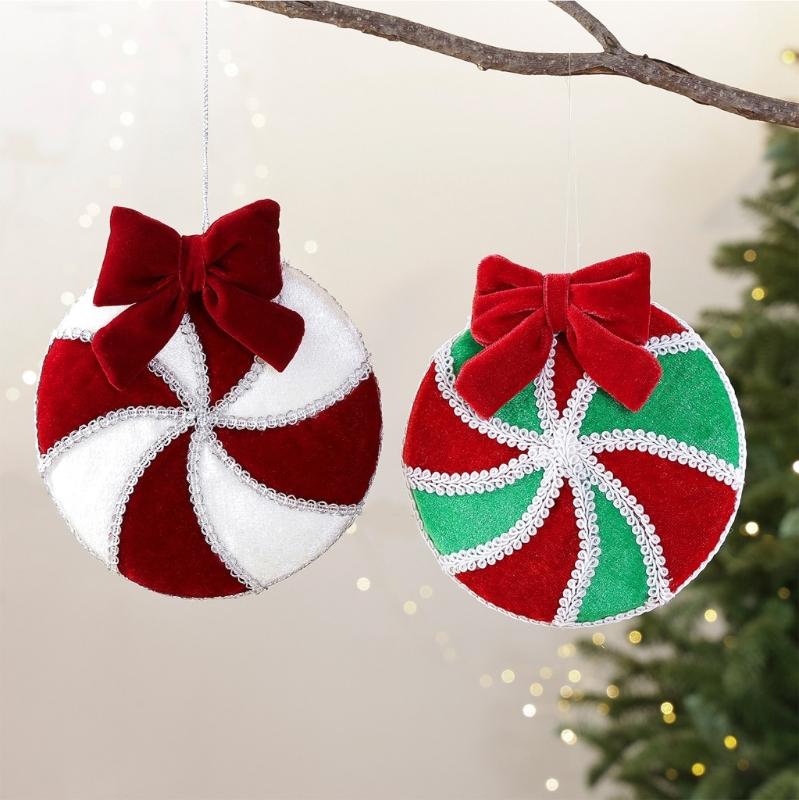 Soft Fabric Bowknot Candy Christmas Ornament with Hanging Loop for Tree Wreaths, Seasonal Displays, and Party Backdrops