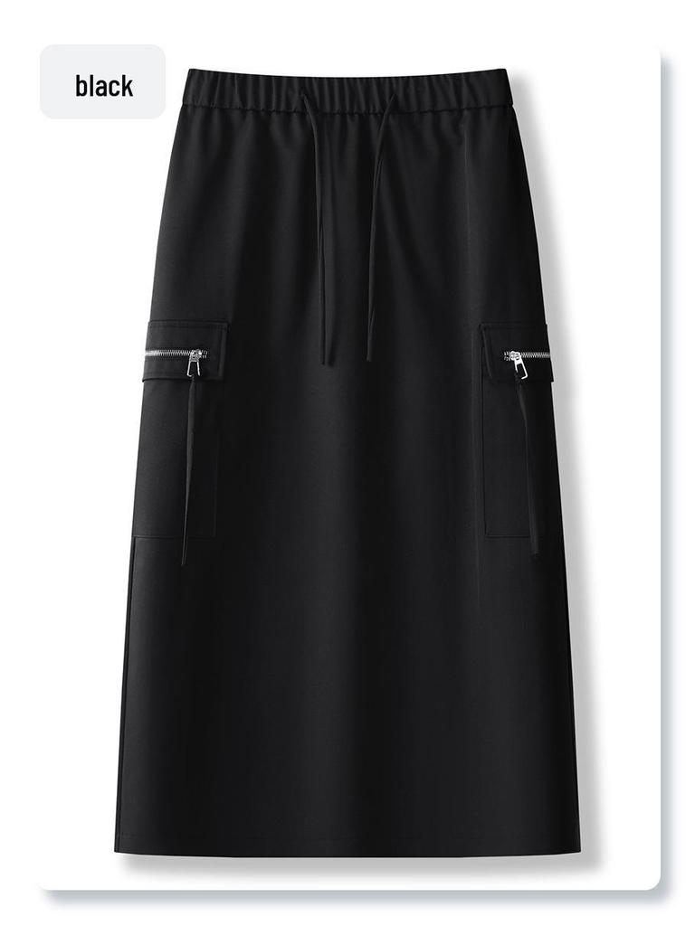 Apricot Retro Slit Midi Skirt - Women's 2024 Spring/Autumn Style, Bodycon Long Skirt