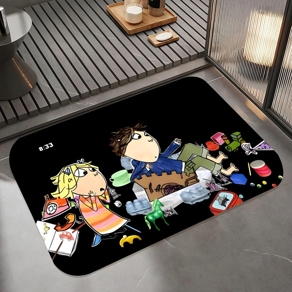 Anime C-Charlie and Lola Floor Mat Diatomite Bath Mat, Quick Dry Absorbent Non-Slip Door Mat
