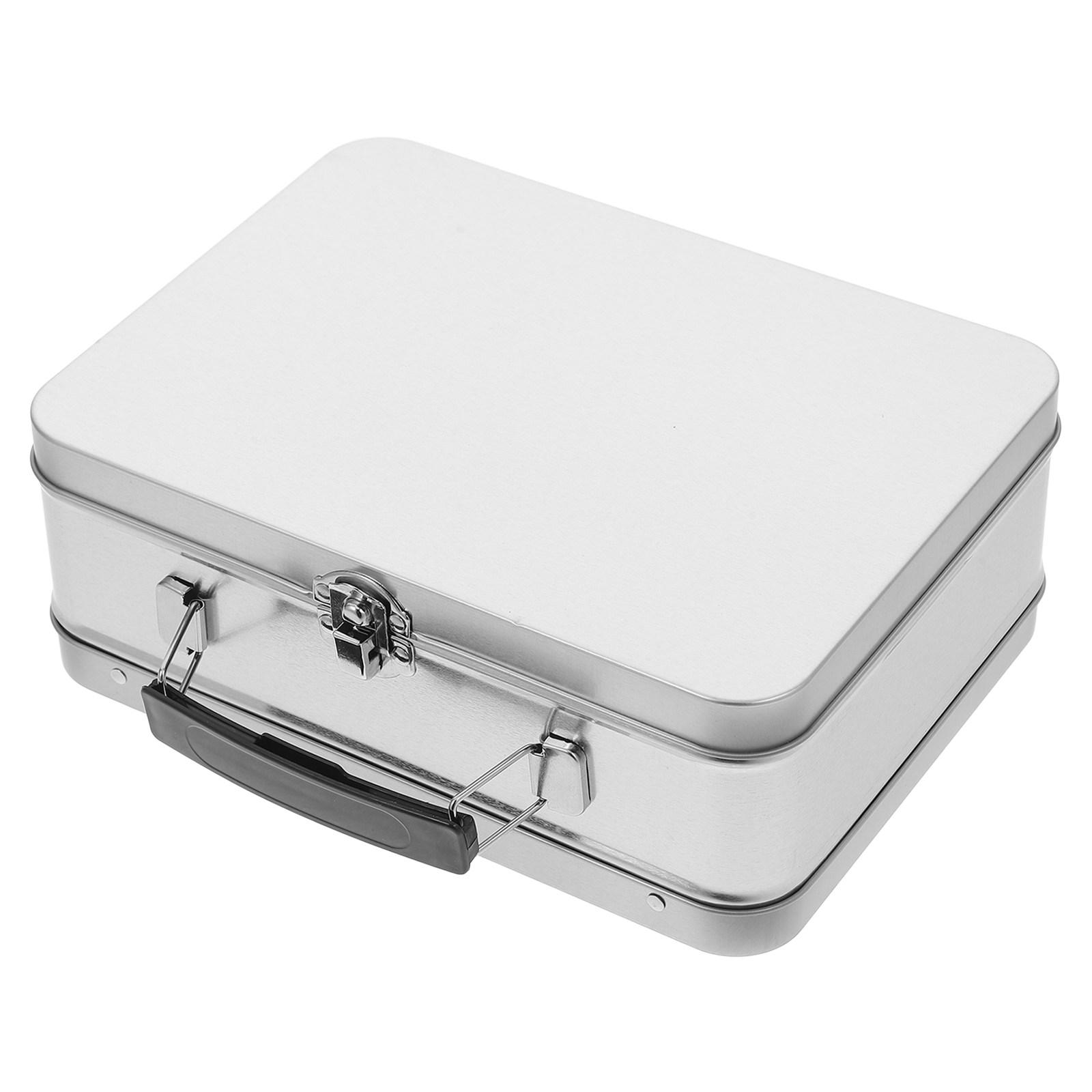 

Tinplate Metal Lunch Box Retro Design with Robust Handle and Airtight Flip Lid Multipurpose Food Storage Container for Work 20.5X15X7.5CM
