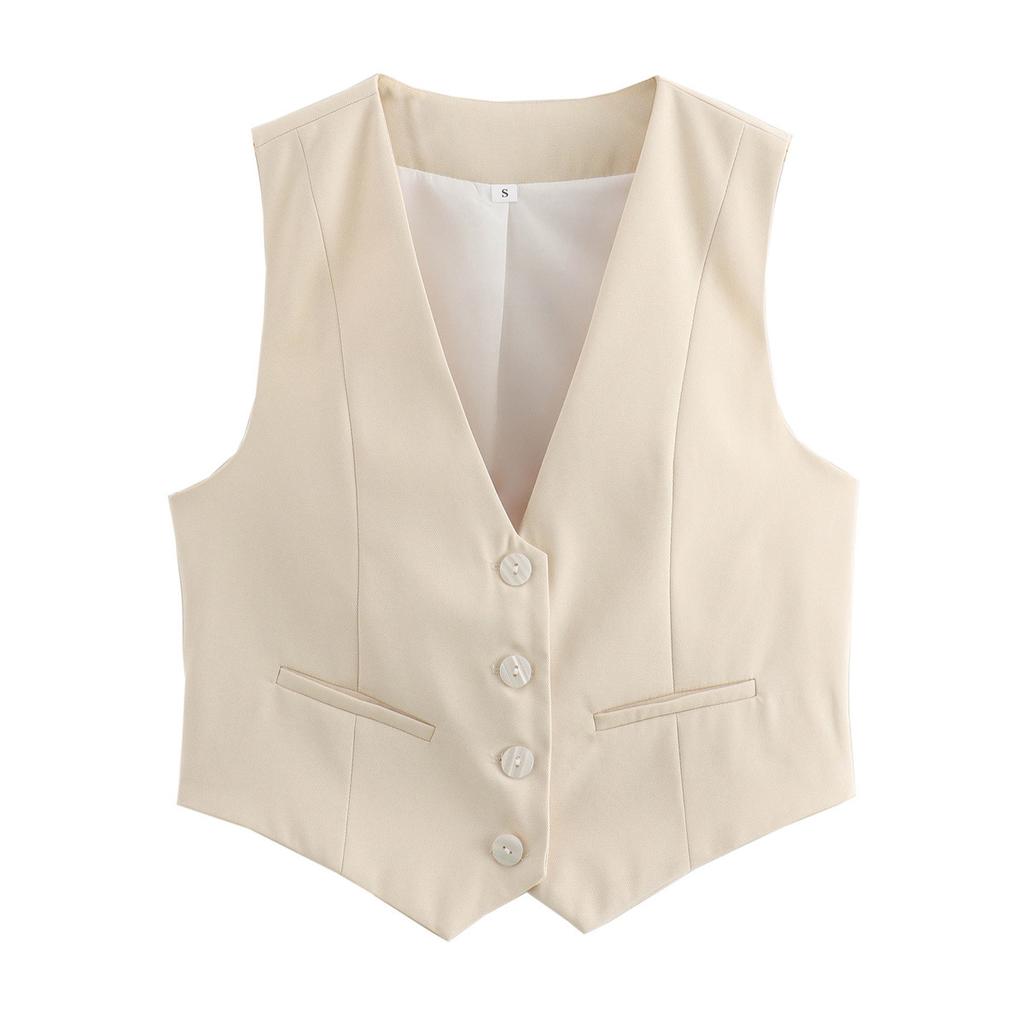 Loose Solid Womens Color Formal Vest Deep V Neck Singlebreasted Sleeveless Cardigan Ol Commute Office