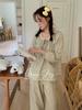 Cotton Crew Neck Comfortable Lace Up Lace Set Women's Loungewear Long Sleeves Pants Pompom Comet