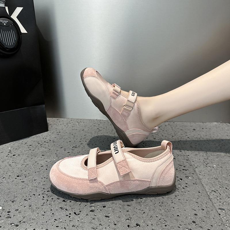 Leather Velcro Mary Jane shoes women's 2025 spring and summer Korean version hollow shallow mouth casual women's single shoes German training shoe