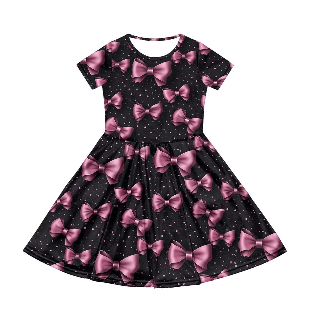 Girl Summer Dress Color & Print Short Sleeve Dress With Pocket Casual Dress Shorts Sleeve Party Dress Easter Day