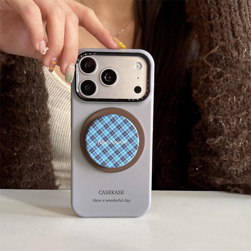 

Japanese-Korean Plaid Polka Dot Magnetic Stand Case for iPhone 17/16 Pro Max/15/14 iPhone 14