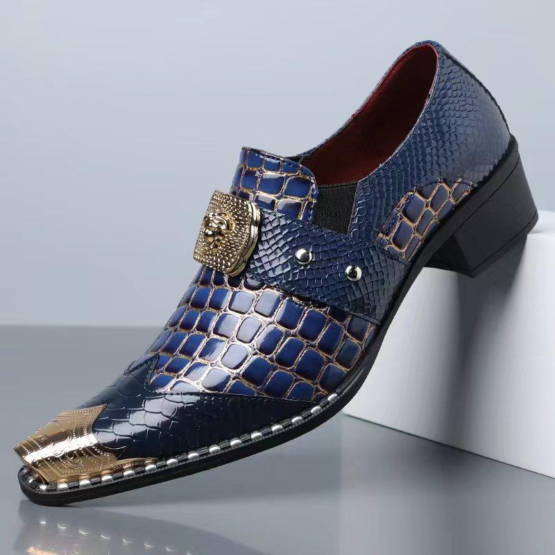 Pánske Brogue Oxfordy s Potlačou Hada Špicatý Špička Nízke Hrubý Podpätok Business Casual Svadobné Šaty Topánky Nadrozmerné Dizajnové Topánky 48 modrá