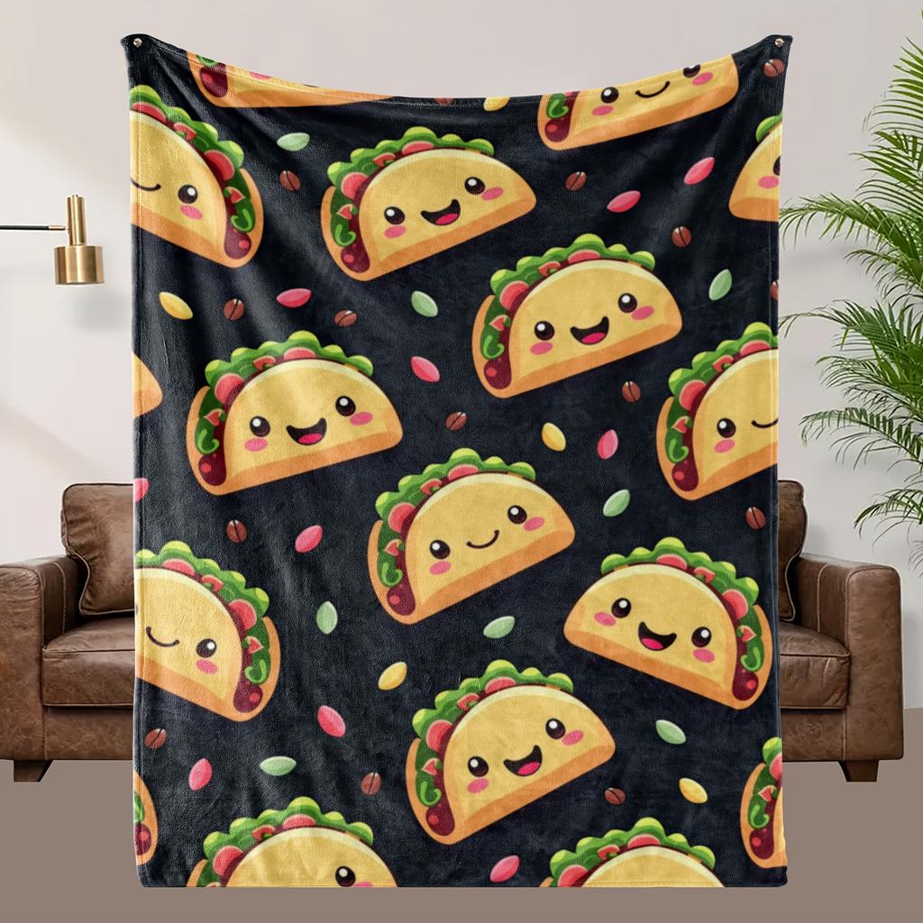 Cozy Mexican Tortilla Throw Blanket - Soft Flannel Fleece with Vibrant Taco Print, Dark Green, Perfect Gift for Food Lovers, All