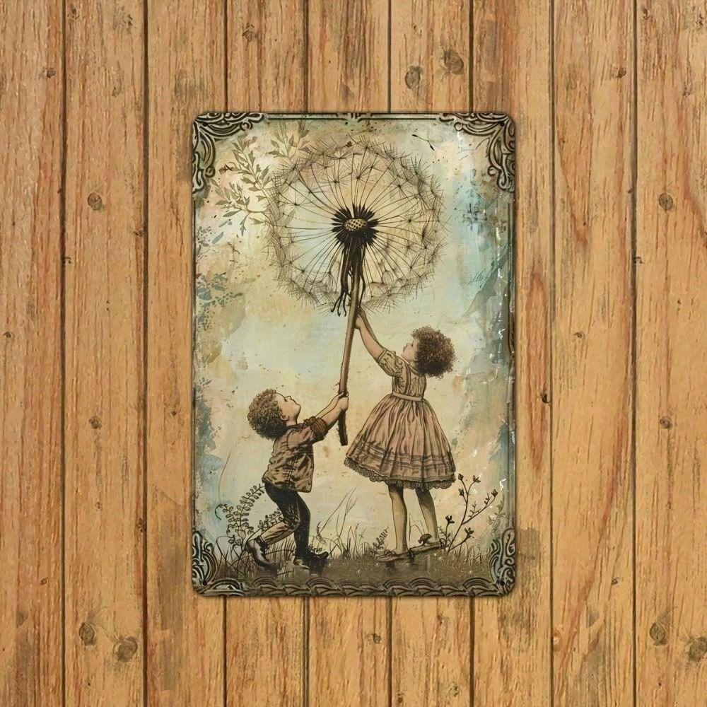 Vintage Dandelion Metal Poster Wall Art Decor for Living Room