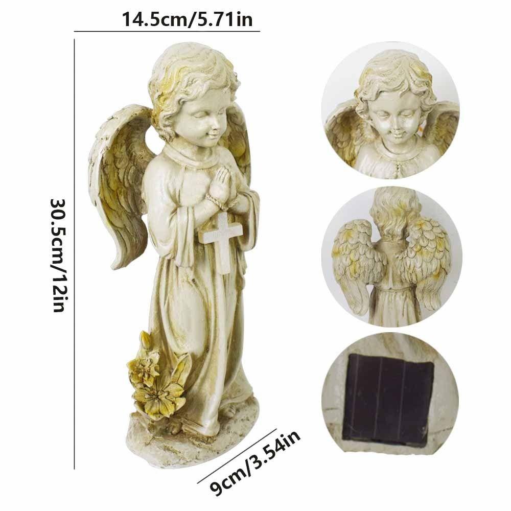 Solar Powered Resin Praying Angel Figurine Praying Pose Memorial Angel Porch Decoration