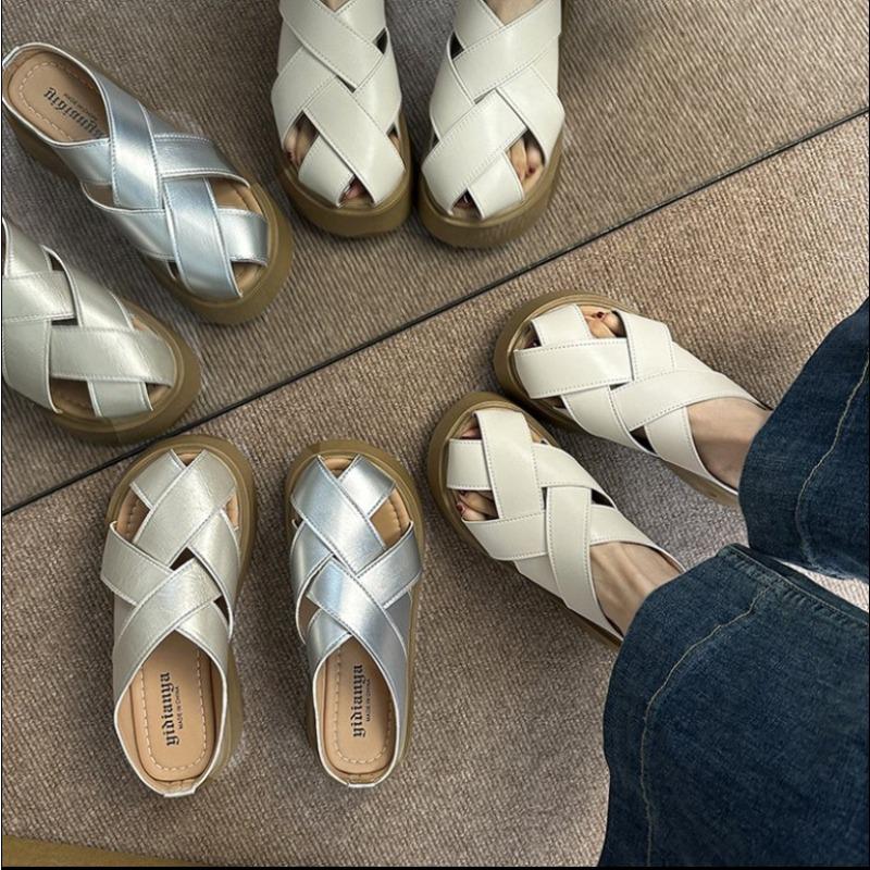 Fashion Summer Mules Shoes for Women Gold Flat Slipper Girls Casual Cozy Low Heels Slippers Comfortable Walking Sandals Slingback Slides