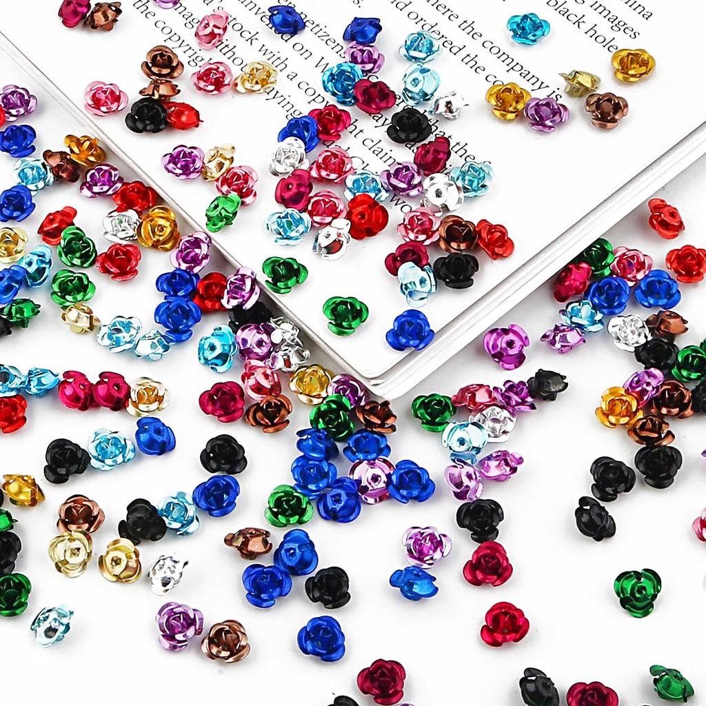 100 pezzi di testa di rosa in alluminio per gioielli, produzione di matrimoni, feste fai da te, artigianato, decorazione, perline di colore misto, decorazione per la casa