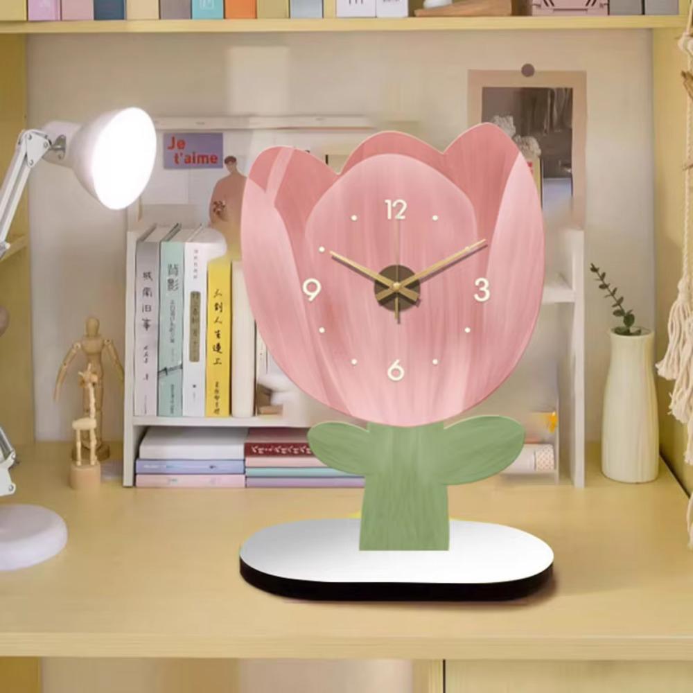 High-end Floral Tabletop Clock Cute Cartoon Mute Clock Modern Flower Display Clock  Bedroom