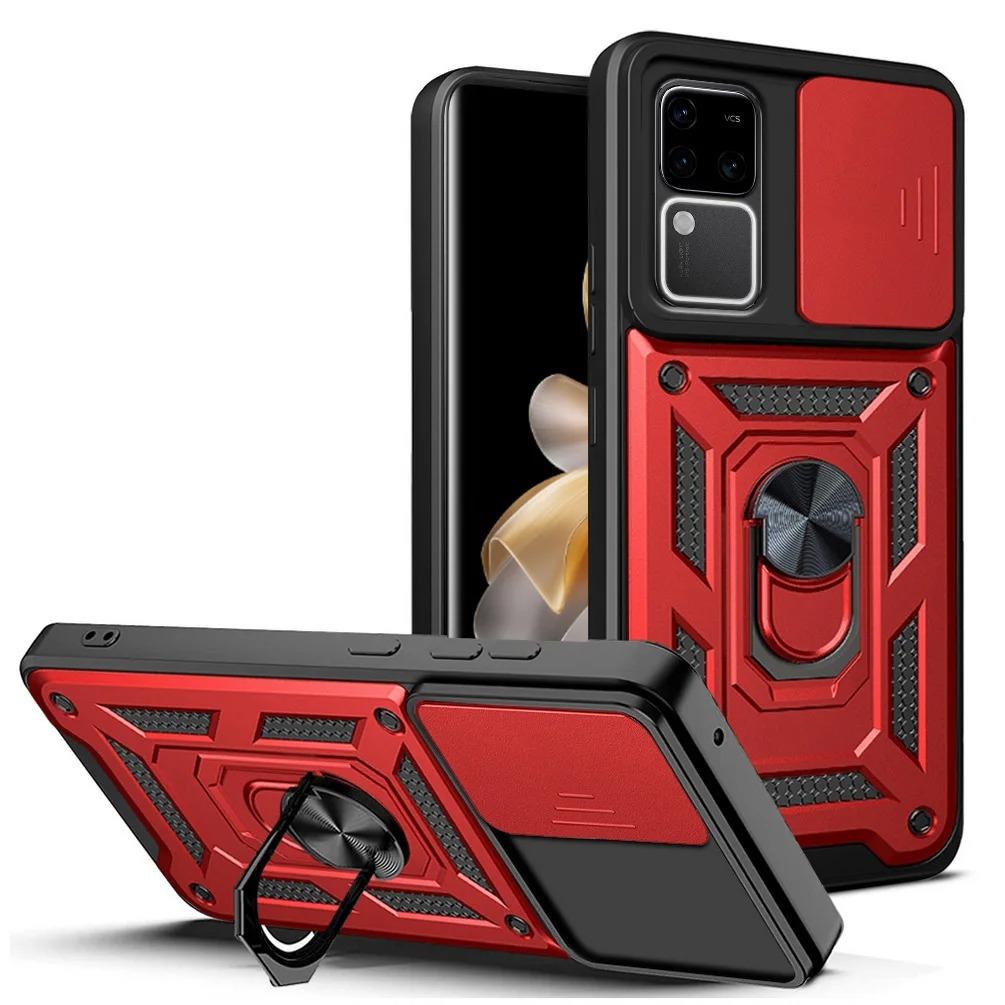 

Чехол Armor для VIVO V30 Pro V30 Lite V29 V29e V27 V27e V25 V25e, защитный чехол для объектива с кольцом и магнитным держателем, чехол для полной защиты Business For VIVO V29 Pro красный