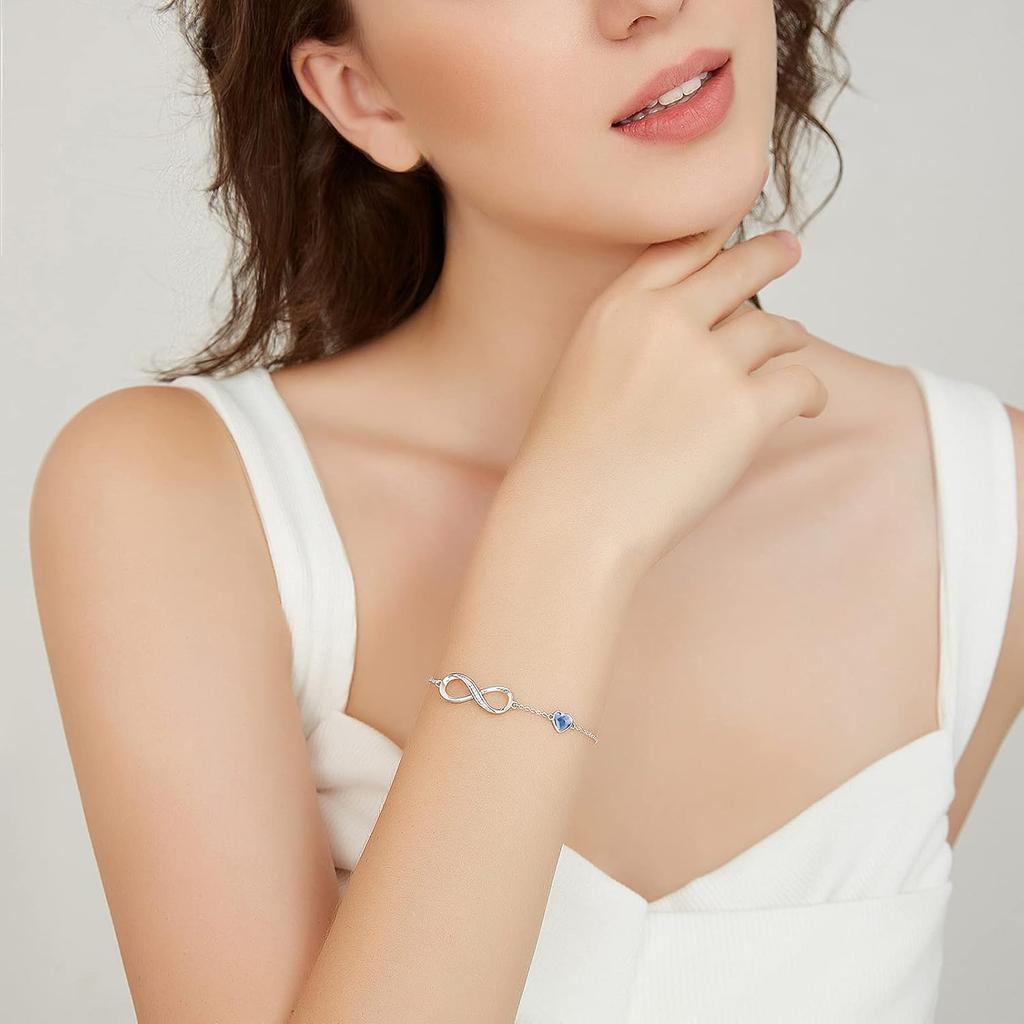 CDE Infinity Herz Geburtsstein Charm Gliederarmband für Frauen 925 Sterlingsilber Verstellbar Muttertag Ehefrau Freundin Sie