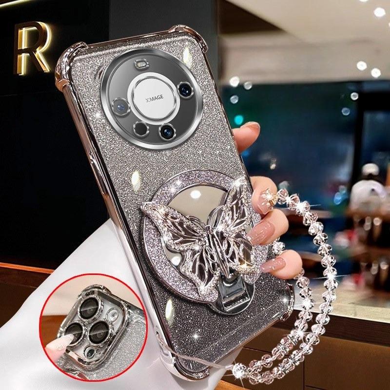 

Glitter Butterfly Mirror Crystal Bracelet Case for Huawei Mate 70 60 50 40 30 Pro Shockproof Painting Cover Huawei Mate 70