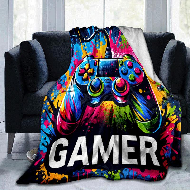 1pc Game Controller Printing Lightweight Flannel Blanket, Comfortable and Warm Blanket, for Camping Sofa Bed and Couch Office, in All Seasons