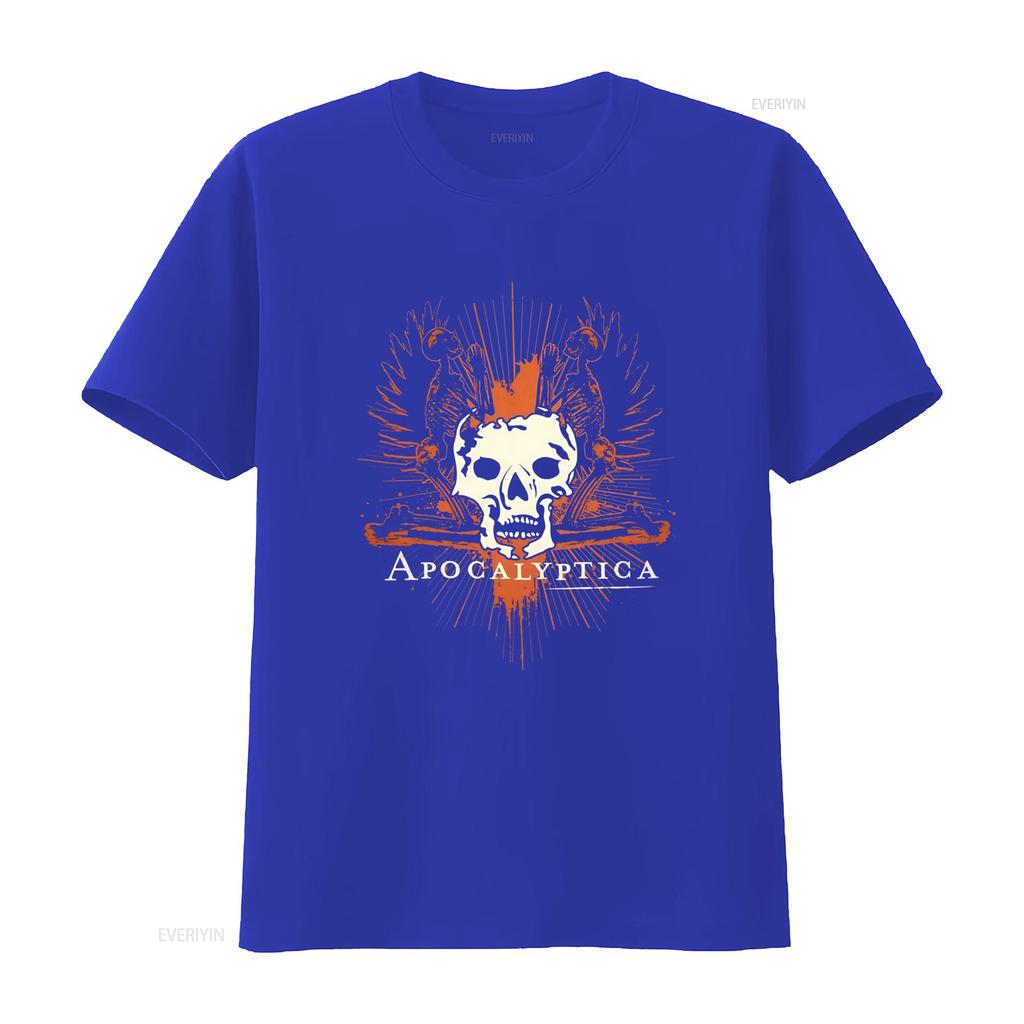 APOCALYPTICA Skull Skeleton Rock Band T Shirt for Fashion Print Cool vintage Washed Breathable Top For Everyday Wear Versatile