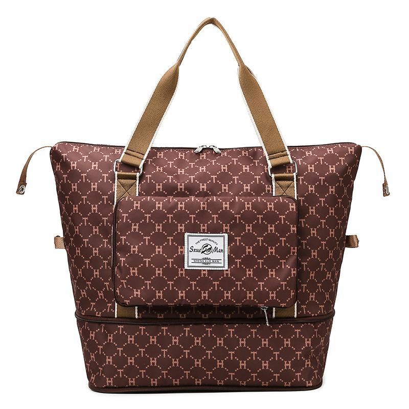 

Large capacity travel bag fashion pattern portable pattern short-distance luggage storage bag dry and wet separation sports fitness bag темно-коричневого кольору