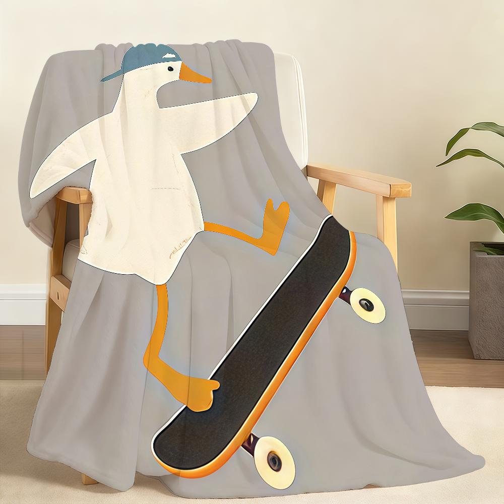 Funny Animals Duck Goose Skateboard Blanket For Soft Throw Blanket for Picnic Bed Sofa Home Bedroom Cozy Warm Comfortable