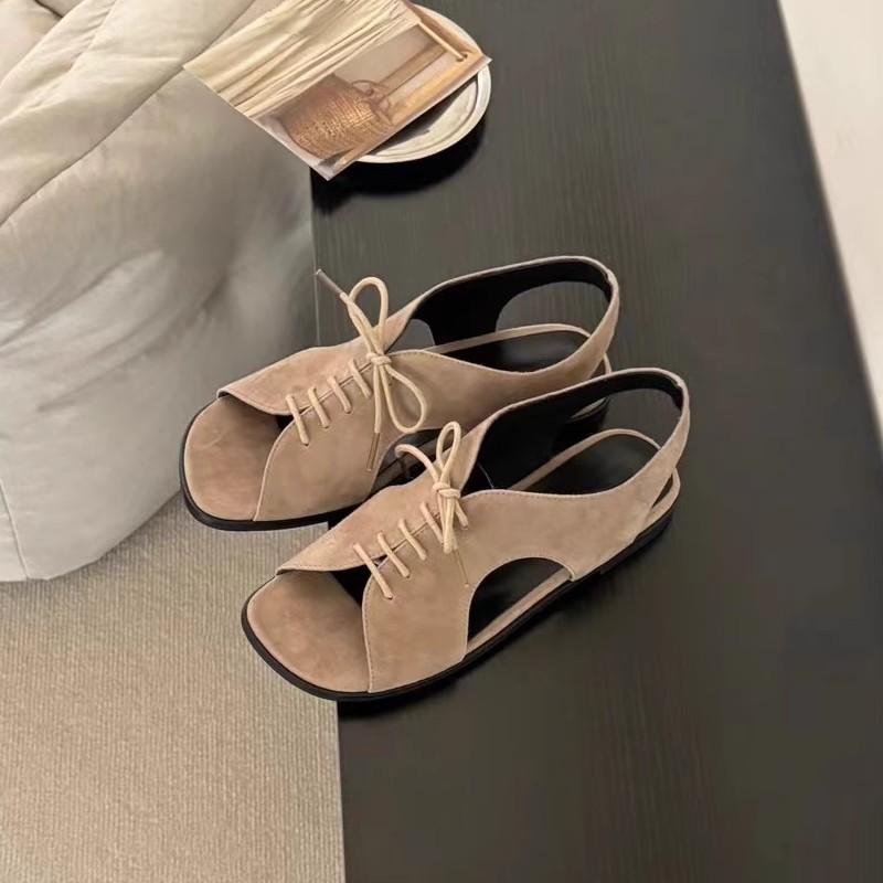 Fashion NEW Brown Flat Sandals Buckle Slingback Suede Women's Sandals Newest 2025 Summer Low Heels Casual Beach Shoes Sexy